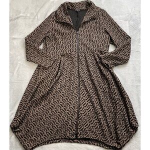 Samuel Dong Coat Dress XL Bubble Full Zip Mock Neck Animal Print Midi Knit